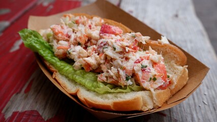 Delicious lobster roll from a farmers market in Quebec