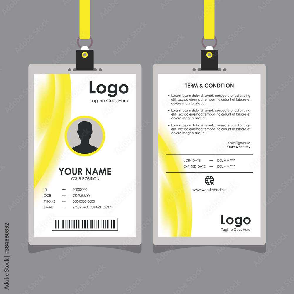 Poster abstract smooth yellow curvy id card design with blurry mesh background element, professional identi