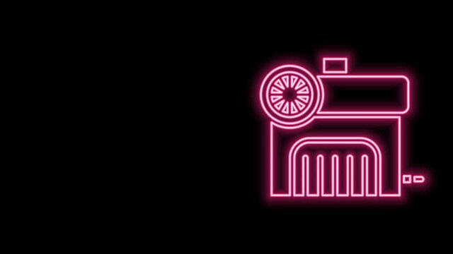 Glowing neon line Air compressor icon isolated on black background. 4K Video motion graphic animation