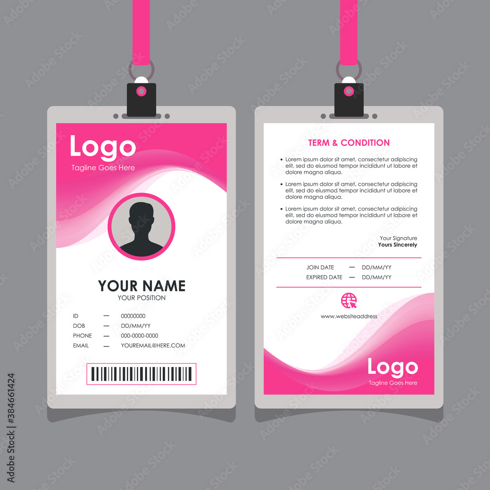 Poster abstract smooth pink wavy id card design with blurry mesh background element, professional identity 
