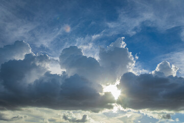Fototapeta na wymiar 雲の間から溢れる太陽の光