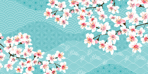 桜　年賀状　和柄　背景  © J BOY