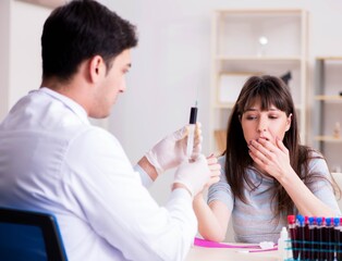 Patient during blood test sampling procedure taken for analysis