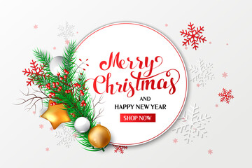 Calligraphic "Merry Christmas" Lettering Decorated with Gold Stars. Christmas Greeting Card . © luxcor