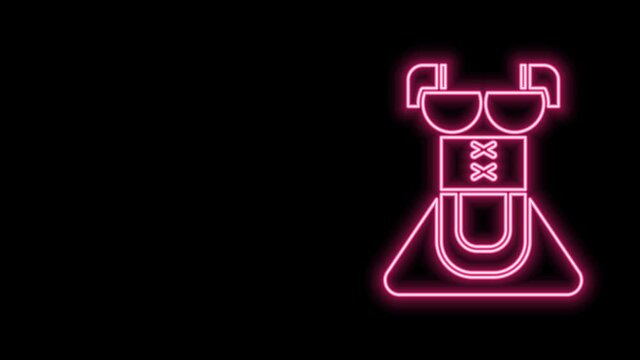 Glowing neon line Traditional Oktoberfest folk costume for women called dirndl icon isolated on black background. Traditional Bavarian clothing. 4K Video motion graphic animation