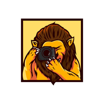 a lion take a photo with camera suitable for wild photography logo