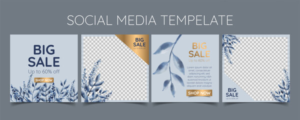 Set of elegant luxury social media post template, promo, discount, sale.
