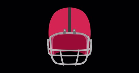 4k motion animation of a red helmet for american football. Flat sport icon isolated on black background video - Powered by Adobe