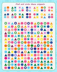 Logic game for children. Find these fragments in the table and circle them