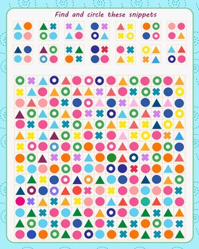 Logic game for children. Find these fragments in the table and circle them
