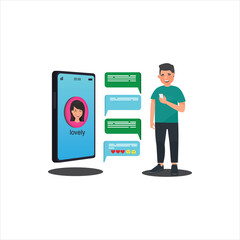Illustration of the concept of conversation messages of young people with girls via smartphone - vector