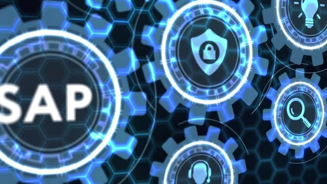 - SAP System Software Automation concept on virtual screen data center. Business, modern technology, internet and networking concept.