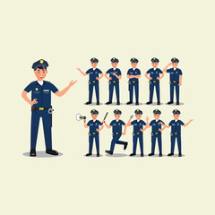 police man character design set - vector illustration