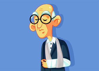 Senior Man With Broken Arm in Plaster Cast