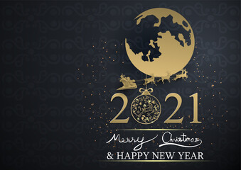 gold snowflake and decoration christmas 2021 on black background,merry christmas ,happy new year.