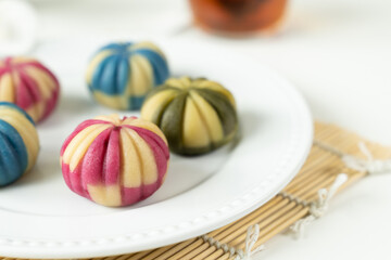 Japanese traditional confectionery cake wagashi or temari mooncake