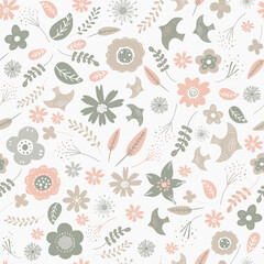 Seamless pattern of flower and birds