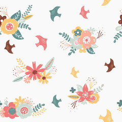 Fototapeta na wymiar Seamless pattern of flower and birds