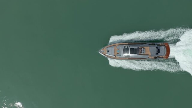 top down view on a yacht cruising