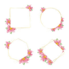 watercolor christmas poinsettia flower with golden frame collection