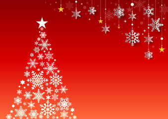 キラキラ☆雪の結晶オーナメントとクリスマスツリーのシンプルなフレーム　赤