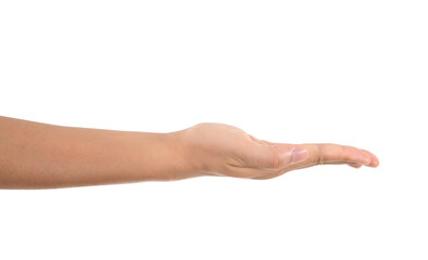 In front of a white background, one hand makes an upward gesture of picking up something