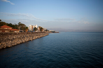 view of Tiberias on the shore of the sea of Galilee, Israel