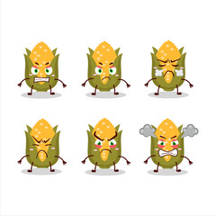 Corn cartoon character with various angry expressions