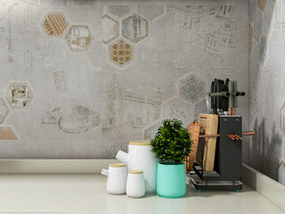 The sun shines through the clean and tidy kitchen with kitchen utensils and refrigerators