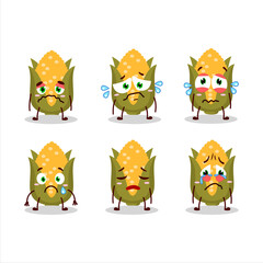 Corn cartoon in character with sad expression