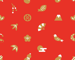 Seamless Pattern Of Japanese New Years Luck Elements