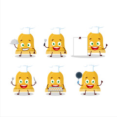 Cartoon character of gold bell with various chef emoticons