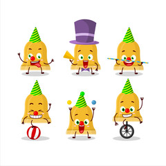 Cartoon character of gold bell with various circus shows