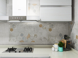 The bright and tidy kitchen has Kitchenware and other facilities