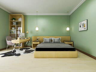 The cloakroom in the clean and tidy bedroom has beds, dressers, etc