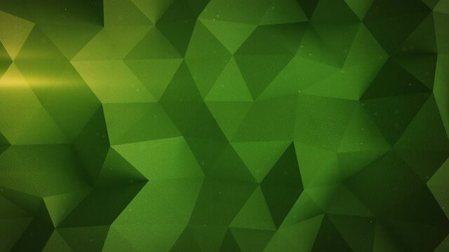 Low poly green surface with plaster texture. Abstract geometric background. Seamless loop 3D render smooth animation