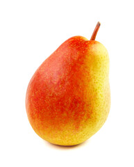 The tasty ripe pear is isolated on a white background.