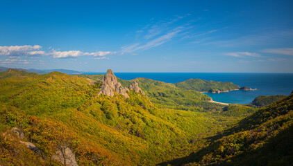 Naklejka premium Golden autumn in the taiga mountains of Russia