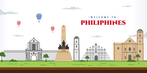 Manila city skyline. Aerial panoramic view of Philiphines city landscape. Amazing city with the most world famous landmark for your destination vacancy. Tourist travel and trip vacancy.