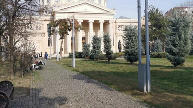 Romanian Athenaeum on a sunny spring day Bucharest Romania