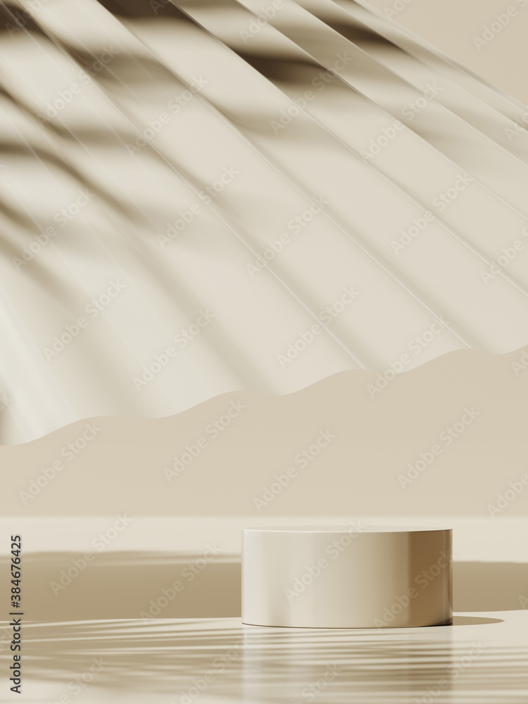 Poster minimal background for branding and product presentation. sunshade shadow on beige corrugated panel 