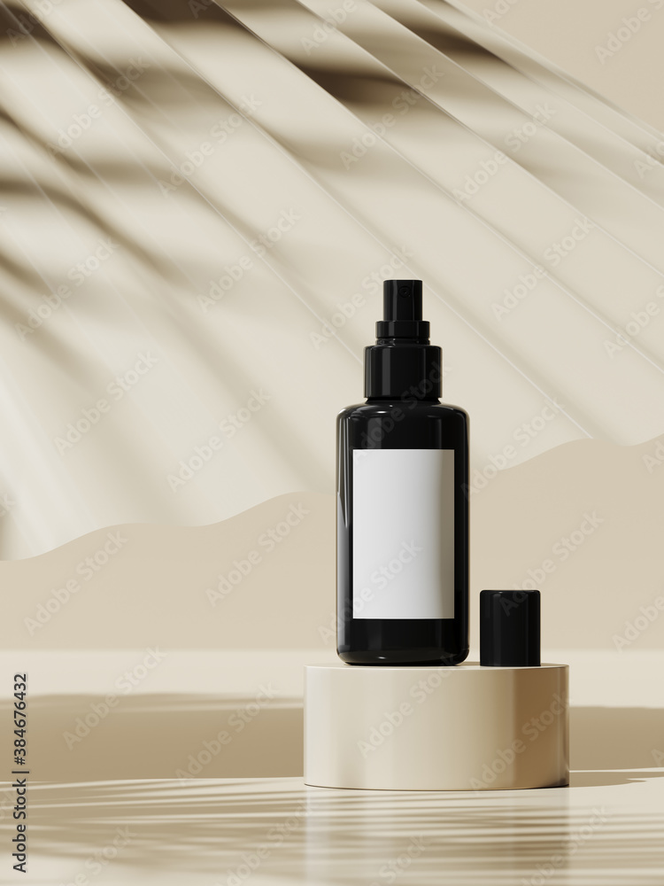 Poster minimal background for branding and product presentation. sunshade shadow on beige corrugated panel 