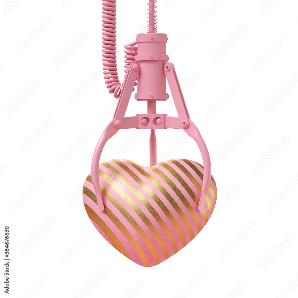 Fototapete minimal happiness object for love, wedding and valentine concept. pink with gold stripe heart catch 