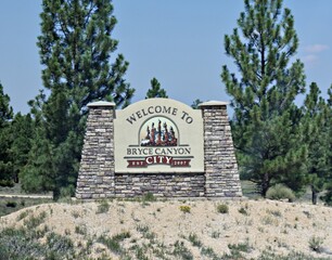 Bryce Canyon City, Utah--August 2018: Road side sign to Bryce Canyon City, Utah, USA.