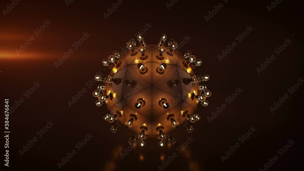 Poster metallic ball with edison style red lightbulbs. computer grnerated graphics. seamless loop 3d render