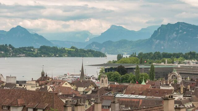Lucerne (Luzern) Switzerland time lapse 4K, city skyline timelapse at Lake Lucerne