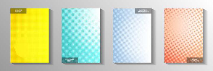 Creative point screen tone gradation cover page templates vector set. Industrial catalog faded 