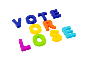 Text VOTE or LOSE on a white background.
