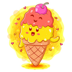 Cute ice cream cartoon character