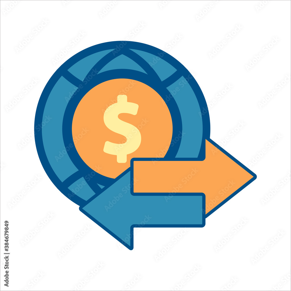 Poster global icon vector. global with transfer arrows icon .flat design style icon vector concept